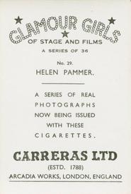 1939 Carreras Glamour Girls of Stage and Films (Large) #29 Helen Pammer Back