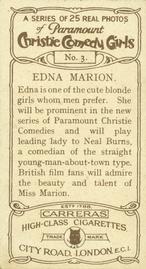 1928 Carreras Christie Comedy Girls #3 Edna Marion Back