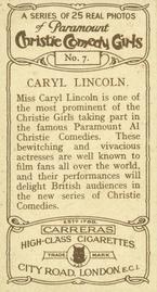 1928 Carreras Christie Comedy Girls #7 Caryl Lincoln Back