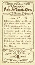 1928 Carreras Christie Comedy Girls #21 Edna Marion Back