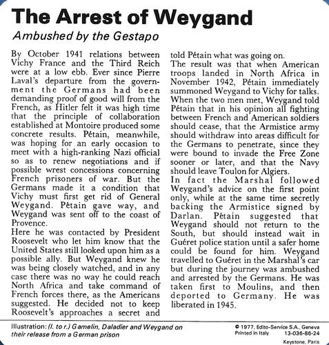 1977 Edito-Service World War II - Deck 86 #13-036-86-24 The Arrest of Weygand Back