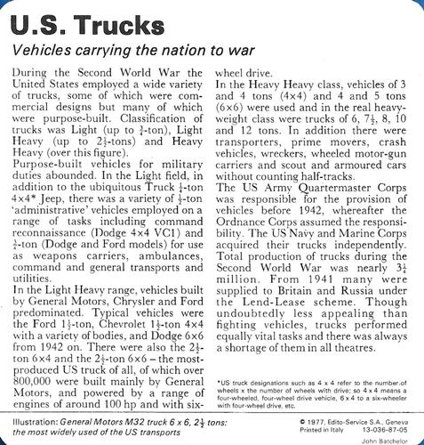 1977 Edito-Service World War II - Deck 87 #13-036-87-05 U.S. Trucks Back