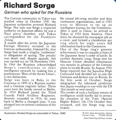 1977 Edito-Service World War II - Deck 102 #13-036-102-03 Richard Sorge Back