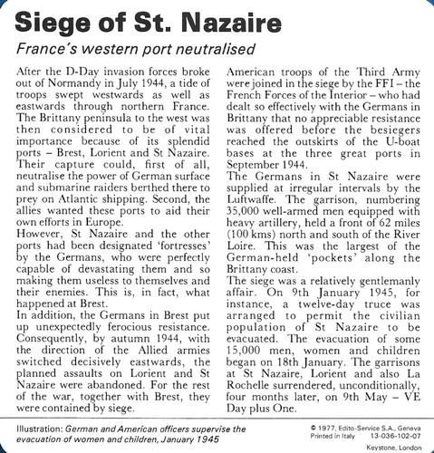 1977 Edito-Service World War II - Deck 102 #13-036-102-07 Siege of St. Nazaire Back