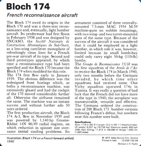 1977 Edito-Service World War II - Deck 102 #13-036-102-09 Bloch 174 Back