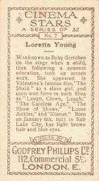 1930 Godfrey Phillips Cinema Stars (B&W) #7 Loretta Young Back