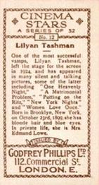 1930 Godfrey Phillips Cinema Stars (B&W) #12 Lilyan Tashman Back