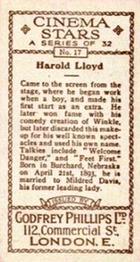 1930 Godfrey Phillips Cinema Stars (B&W) #17 Harold Lloyd Back