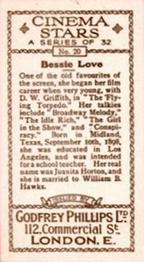 1930 Godfrey Phillips Cinema Stars (B&W) #20 Bessie Love Back