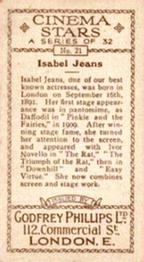 1930 Godfrey Phillips Cinema Stars (B&W) #21 Isabel Jeans Back