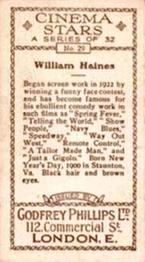 1930 Godfrey Phillips Cinema Stars (B&W) #29 William Haines Back