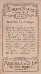 1930 Abdulla Cinema Stars (Brown) #15 Norma Talmadge Back