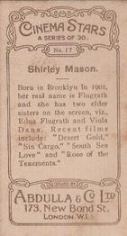 1930 Abdulla Cinema Stars (Brown) #17 Shirley Mason Back