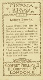 1933 Godfrey Phillips Cinema Stars #9 Louise Brooks Back