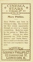 1933 Godfrey Phillips Cinema Stars #26 Mary Philbin Back