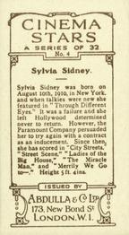 1933 Abdulla Cinema Stars (Brown Tone) #4 Sylvia Sidney Back