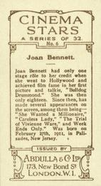 1933 Abdulla Cinema Stars (Brown Tone) #6 Joan Bennett Back