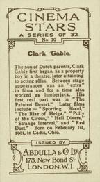 1933 Abdulla Cinema Stars (Brown Tone) #10 Clark Gable Back