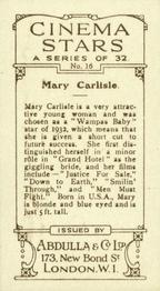 1933 Abdulla Cinema Stars (Brown Tone) #16 Mary Carlisle Back