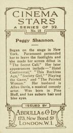 1933 Abdulla Cinema Stars (Brown Tone) #18 Peggy Shannon Back