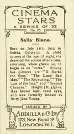 1933 Abdulla Cinema Stars (Brown Tone) #25 Sally Blane Back