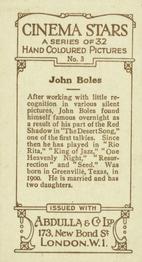 1934 Abdulla Cinema Stars (Hand Colored) #3 John Boles Back