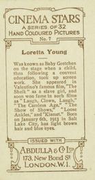 1934 Abdulla Cinema Stars (Hand Colored) #7 Loretta Young Back