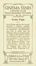 1934 Abdulla Cinema Stars (Hand Colored) #19 Anita Page Back