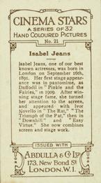 1934 Abdulla Cinema Stars (Hand Colored) #21 Isabel Jeans Back