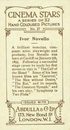 1934 Abdulla Cinema Stars (Hand Colored) #27 Ivor Novello Back