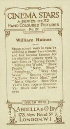 1934 Abdulla Cinema Stars (Hand Colored) #29 William Haines Back