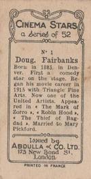 1934 Abdulla Cinema Stars #1 Douglas Fairbanks Back