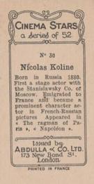 1934 Abdulla Cinema Stars #30 Nicolas Koline Back