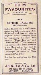 1934 Abdulla Film Favorites #4 Esther Ralston Back