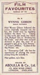 1934 Abdulla Film Favorites #6 Wynne Gibson Back