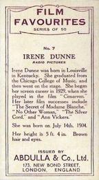 1934 Abdulla Film Favorites #7 Irene Dunne Back