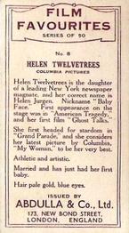 1934 Abdulla Film Favorites #8 Helen Twelvetrees Back