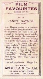 1934 Abdulla Film Favorites #16 Janet Gaynor Back