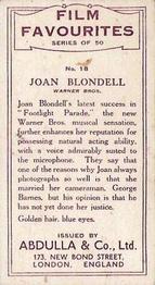 1934 Abdulla Film Favorites #18 Joan Blondell Back