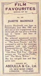 1934 Abdulla Film Favorites #25 Jeanette Macdonald Back