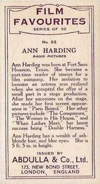 1934 Abdulla Film Favorites #32 Ann Harding Back