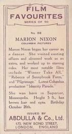 1934 Abdulla Film Favorites #38 Marion Nixon Back