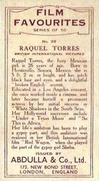 1934 Abdulla Film Favorites #39 Raquel Torres Back