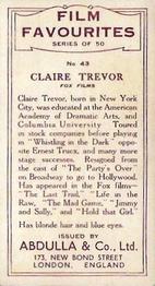 1934 Abdulla Film Favorites #43 Claire Trevor Back