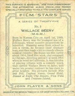 1934 Player's Film Stars (Large) #3 Wallace Beery Back