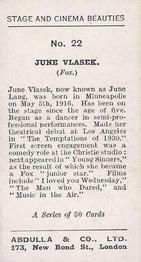 1935 Abdulla Stage and Cinema Beauties #22 June Vlasek Back