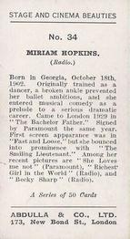 1935 Abdulla Stage and Cinema Beauties #34 Miriam Hopkins Back