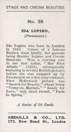 1935 Abdulla Stage and Cinema Beauties #39 Ida Lupino Back
