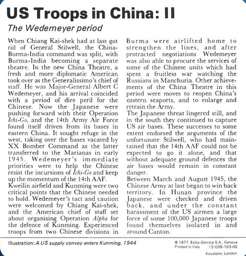 1977 Edito-Service World War II - Deck 103 #13-036-103-02 US Troops in China: II Back
