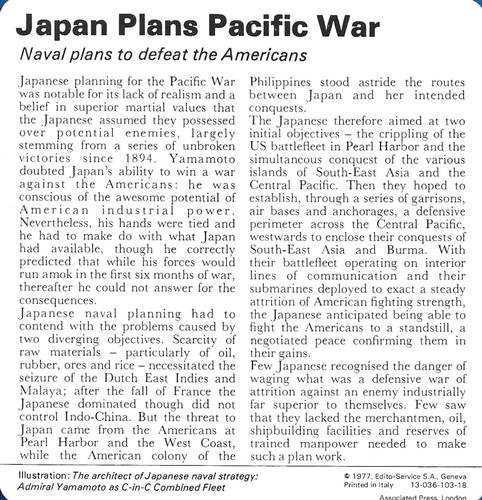 1977 Edito-Service World War II - Deck 103 #13-036-103-18 Japan Plans Pacific War Back